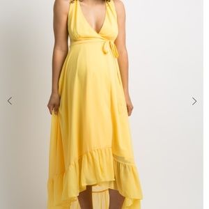 pinkblush yellow ruffle trim wrap tie maxi dress